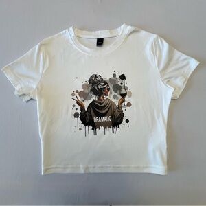 White crop top with graphic print